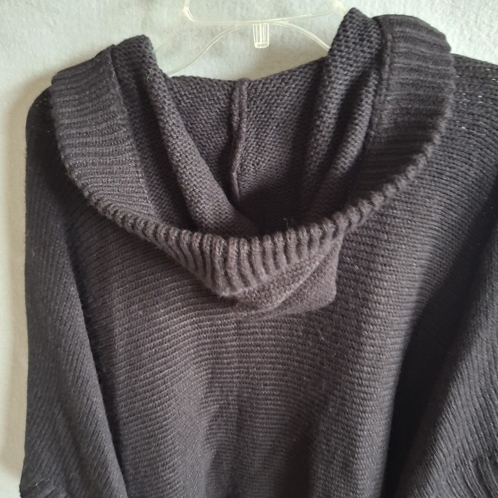 ALYA Black Knit Lace Up Hooded Poncho Sweater Womens Size S/M Cape Pullover Boho - Picture 7 of 9